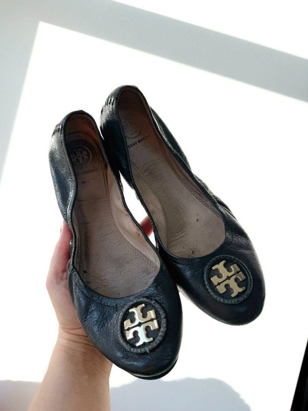 TORY BURCH ALLIE BALLET FLAT BLACK LEATHER SHOES SIZE 9
